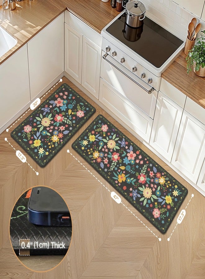 GENIMO Kitchen Mats for Floor 2PCS, Cushioned Kitchen Rugs Non Slip Washable, Farmhouse Anti Fatigue Mat Waterproof, Comfort Standing Mat Rug for Office, Home, Laundry, 17.3"x47"+17.3"x30", Black - Image 2